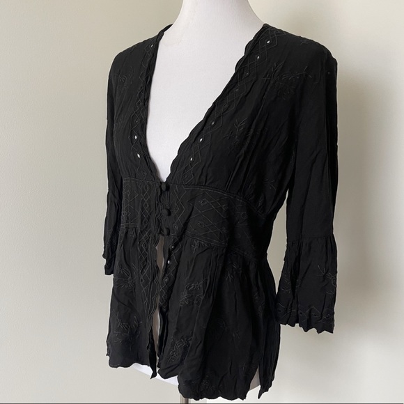 SOFT SURROUNDINGS Button Up Bell Sleeve Blouse Size S - Picture 2 of 9